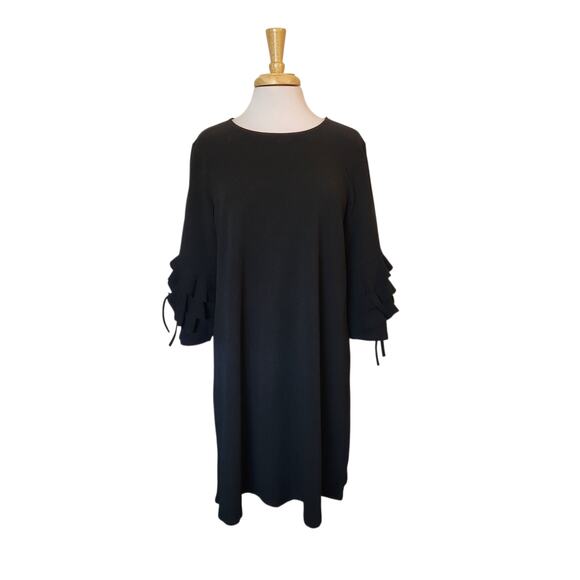 Neiman Marcus Black Shift Dress Ruffled Bow Accent Sleeves Size Large - Picture 2 of 8